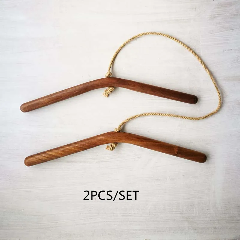 Black Walnut Hanger Solid Wood Hemp Rope Combination Home Hook Rod Wall Hanging Bedroom Clothing Store Hotel Homestay 2pcs/set