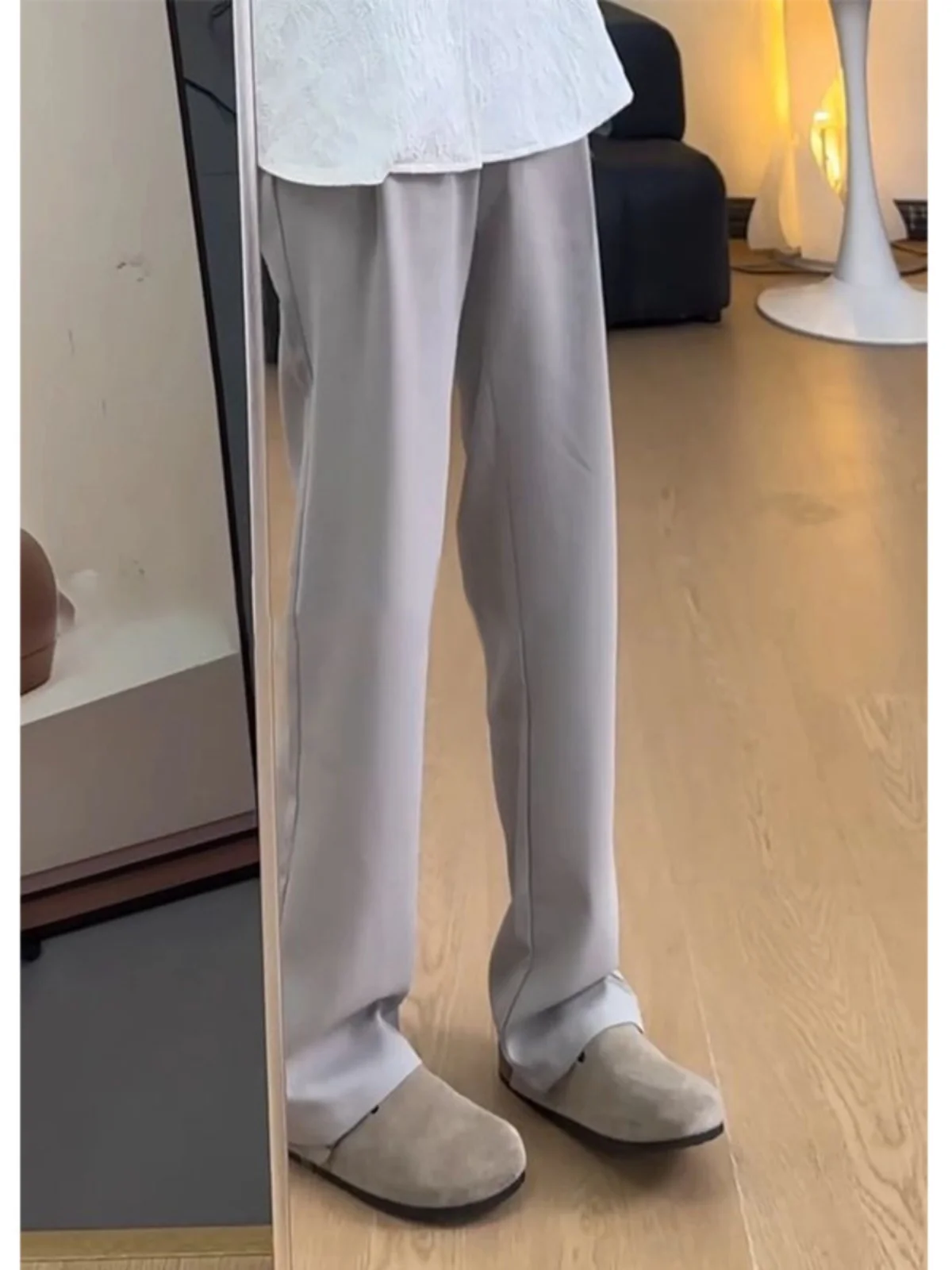 

Light ey Ice Silk Men's Pants 57 West Pants Drapey Cleanfit Summer Knife Flared Trousers Casual Loose Fit mid Waist L...