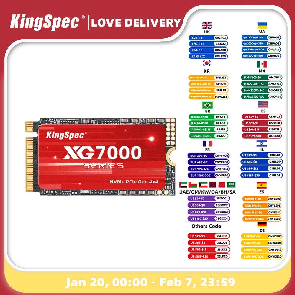 KingSpec 7400MB/s M.2 SSD NVMe M.2 2242 4TB 2TB 1TB Internal Solid State Hard Disk M2 PCIe 4.0x4 SSD Drive for PS5 Laptop PC