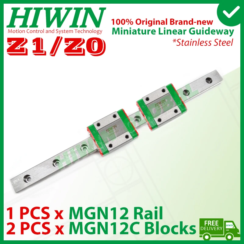 Genuine HIWIN MGN12C Stainless Steel 2PCS Blocks 300 350 400 450 475 500MM Z0 Z1 Carriage MGN12 Rail MGN12C 3D Printer Parts