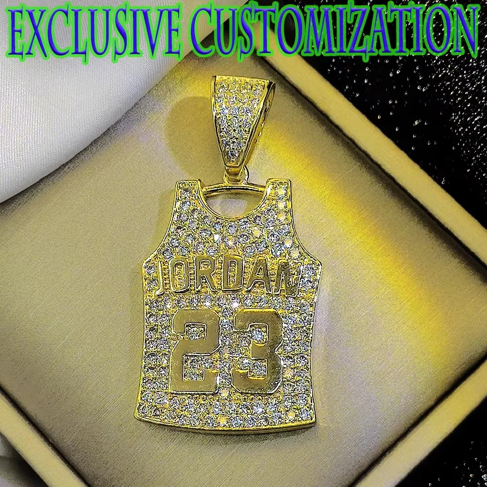 Exclusive custom hip-hop necklace with diamond embellished 23 basketball Jumpman jersey pendant, 18K gold plating, new trend