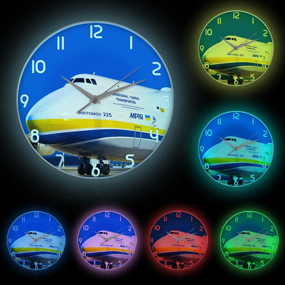 World Largest Plane Antonov An-225 Mriya Wall Clock Ukraine Strategic Airlift Cargo Aircraft Modern Design Silent Printed Clock