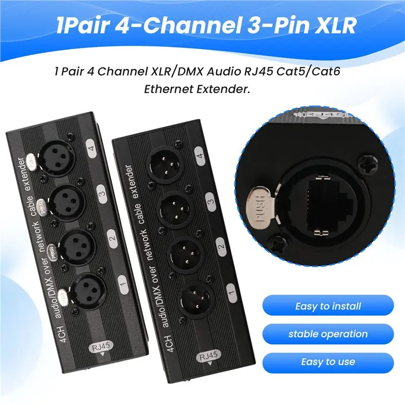 AEE7-1 Pair 4 Channel XLR/DMX Audio RJ45 Cat5/Cat6 Ethernet Extender XLR Extender Transceiver For Live Stage