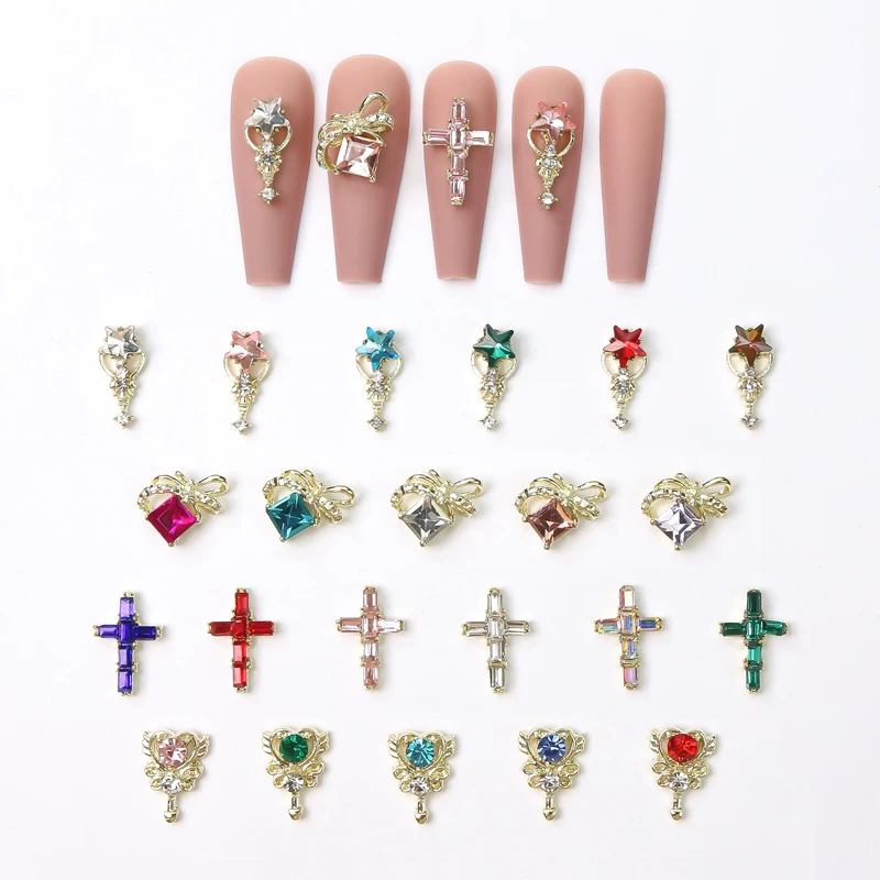 10/20Pcs Sailor Warrior 3D Nail Charms Stars/Heart/Pentagram Crystal Nail Art Gold Color Metal Luxury Alloy Manicure Accessories