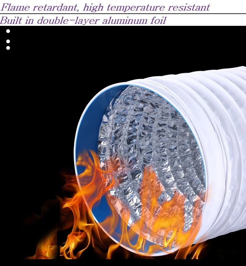 ∅150/160mm/170mm PVC Aluminum Foil Ventilation Pipe White Composite Flexible Hose Scalable Smoke Tube Kitchen Exhaust Outlet Fan