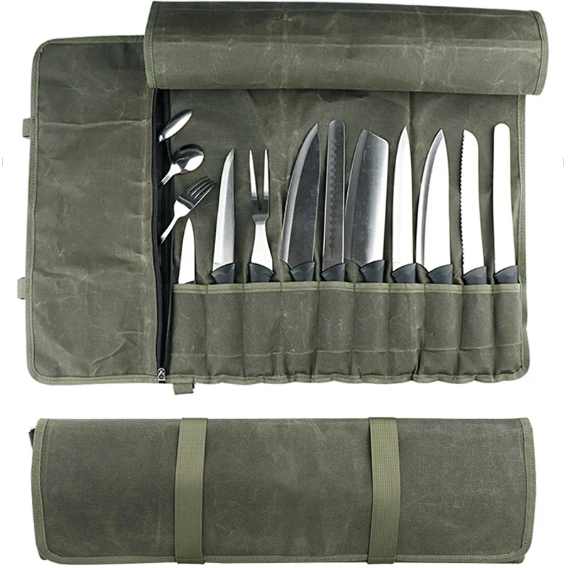 Chef Knife Bag Roll Bag Carry Case Outdoor Trip Cooking Knives Storage Carving Pockets Roll-Up Knife Cover Kitchen Accessories