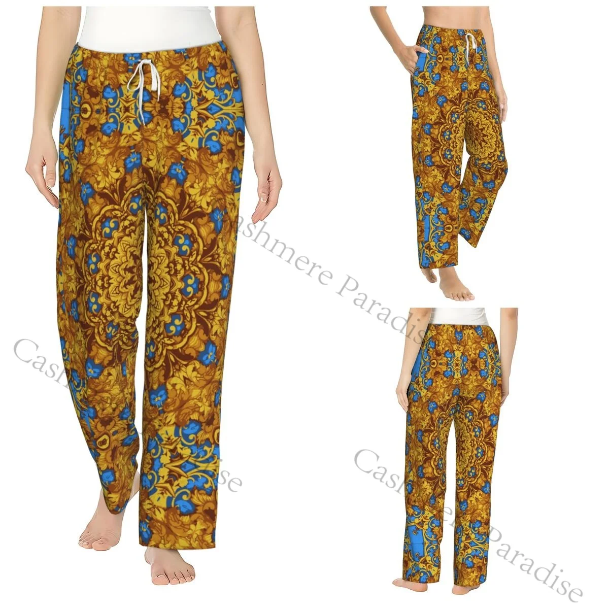 

Golden Abstracwra Women Sleep Pants Warm Flannel Lounge Pants for Winter Nights