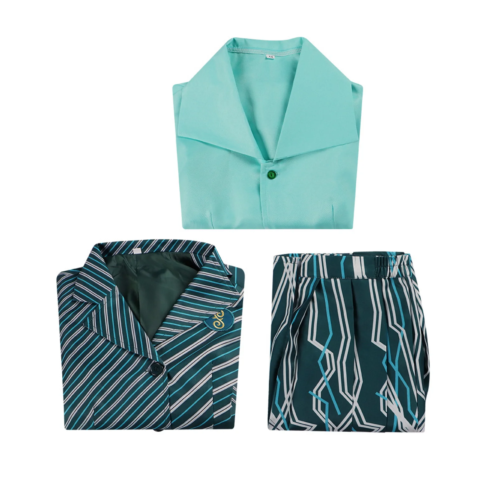 Kostum Cosplay ShenShen Gaun Mantel Kemeja Bergaris Hijau Set Lengkap untuk Pesta Natal Halloween