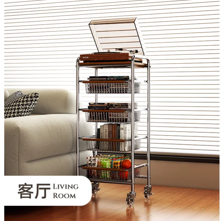 

Trolley living room mobile snack storage rack Home retro kitchen vegetable wall shelf shelf shelf ground