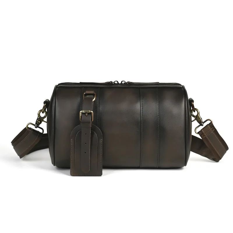 طبقة جلد البقر خمر الرجال Crossbody جولة دلو حقيبة كتف بسيطة سعة كبيرة حقيبة ساعي وسادة مصمم حقيبة فخمة