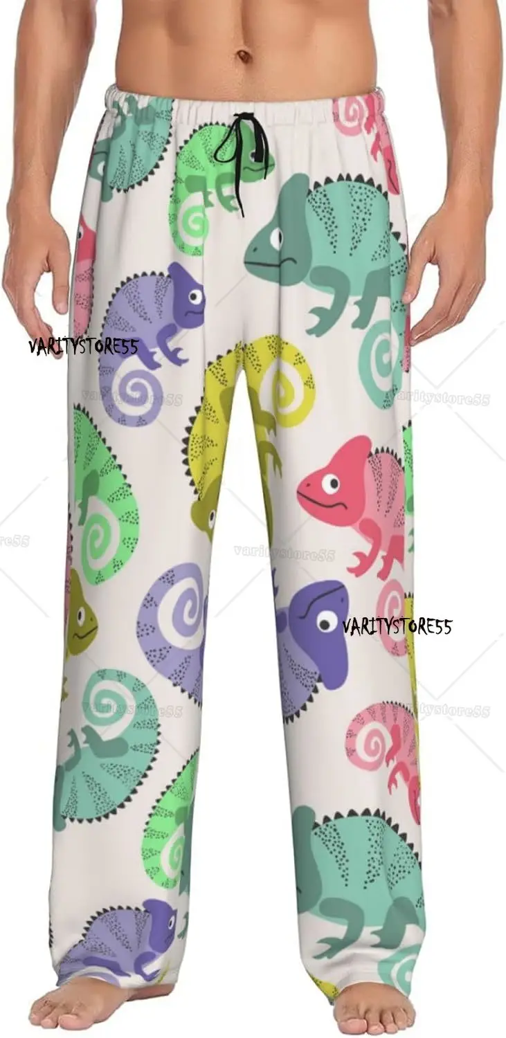 

Разноцветный узор с милыми хамелеонами, мужские пижамные штаны, удобные брюки для отдыха, повседневные штаны