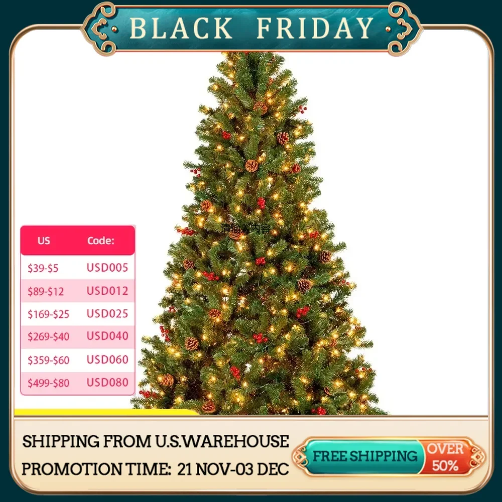 6ft Pre-Lit Pre-Decorated Spruce Hinged Artificial Christmas Tree w/ 798 Tips, 29 Pinecones, 29 Berries, 250 Lights, Metal Base