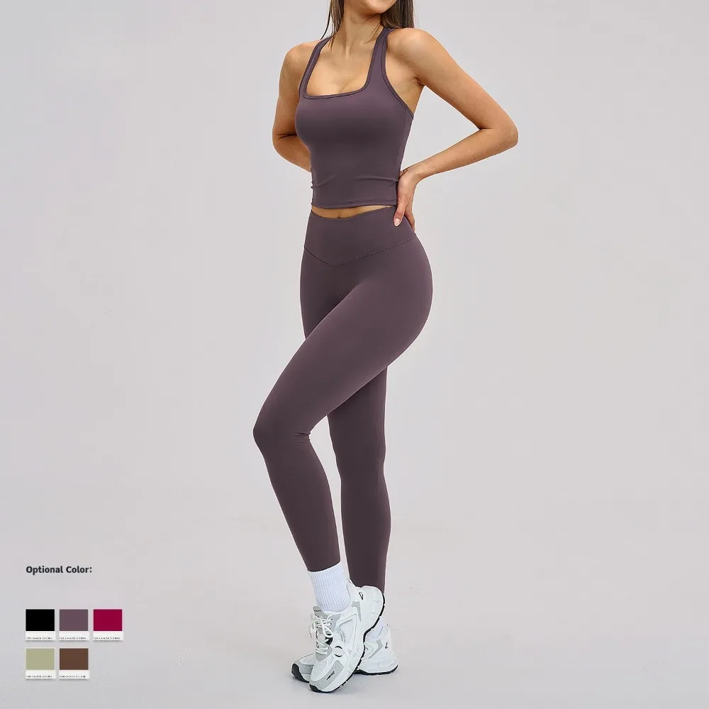 Women's Spring Compression Fit Open Back 2-Piece Active Set for Outdoor Running Cycling Gym Moisture-Wicking Lightweight