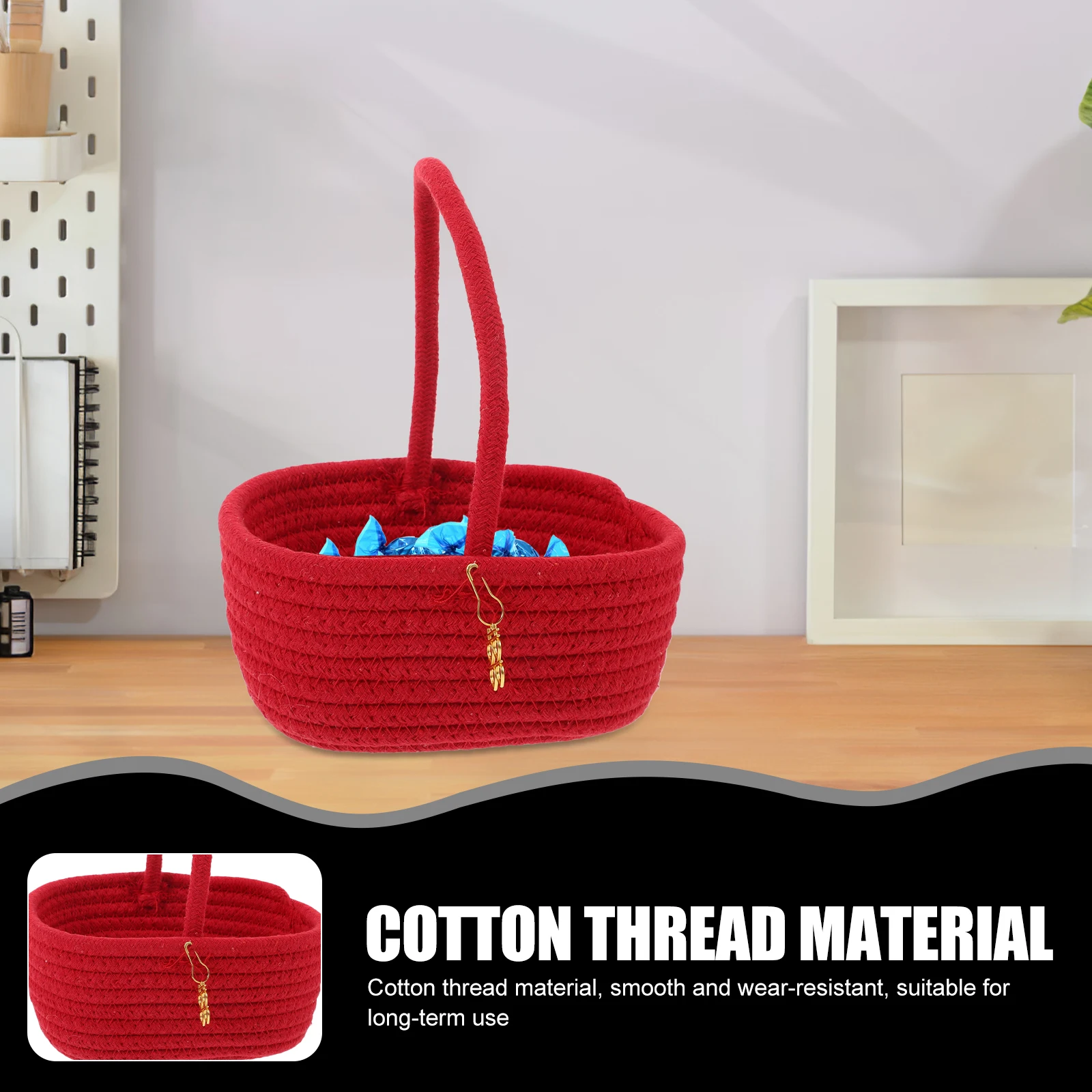 

Red Festive Handle Basket Wedding Candy Storage Basket Large Capacity Smooth Practical Gift For Wedding Party Decoration