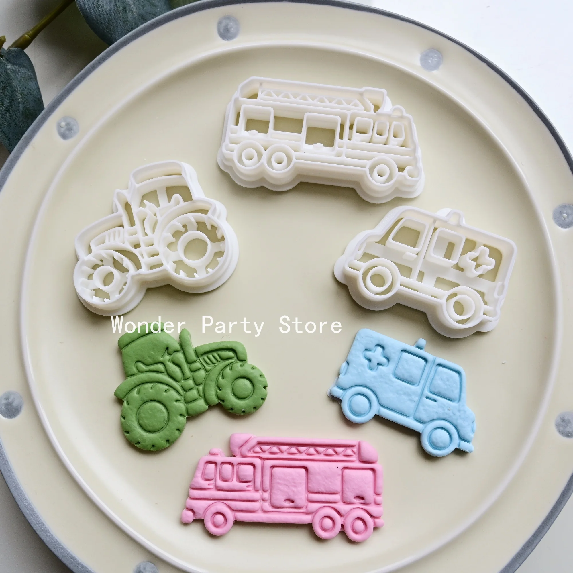 Traffic Cars Cookie Cutters Embosser Cookie Molds Kids Birthday Party Baking Stamp Decor Supplies Baby Shower