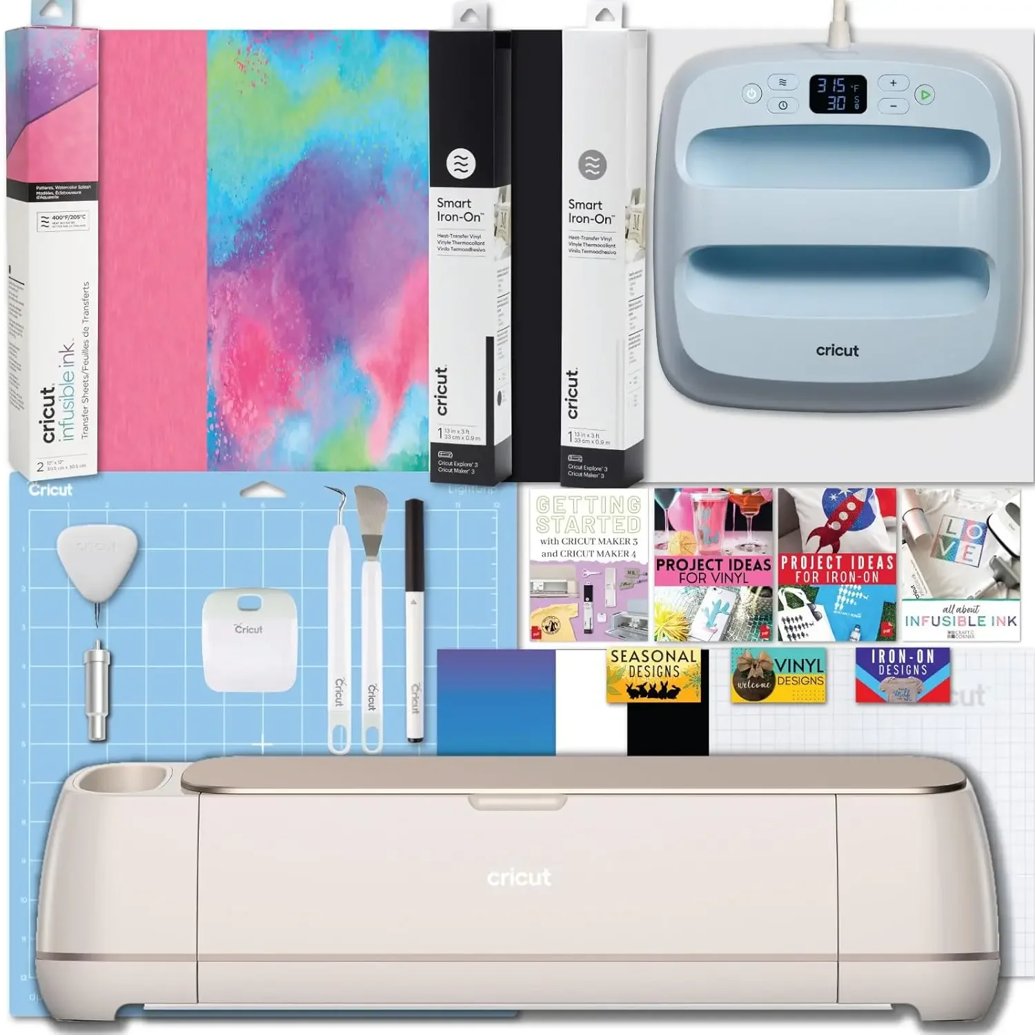 

Machine with Heat Press Machine (9 in x 9 in) and Iron-on Materials for DIY T-Shirts Tote Bags and Hoodies, Sublimation Projects