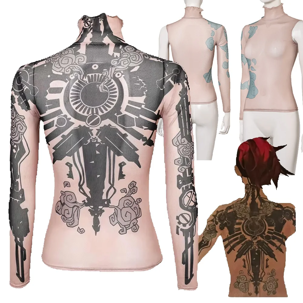 Acrane Vi Cosplay Tight Tattoo Shirt Costume Jinx Women Disfraz Fantasia LOL Clothing Outfit Halloween Carnival Party Adult Suit