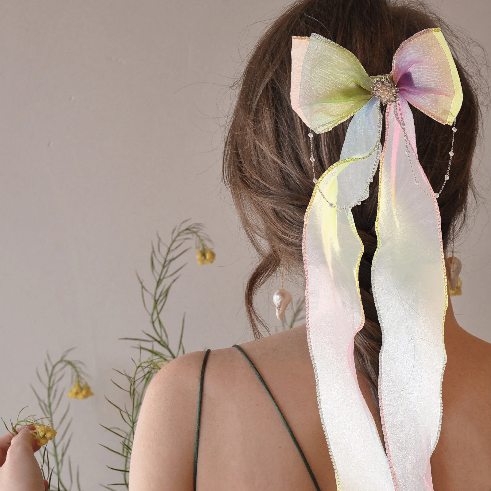 

2pcs Butterfly Bow Hair Clips Long Ribbon Fabric Barrettes For Girls Women Party Wedding Festival Daily Wear Hair Accessories