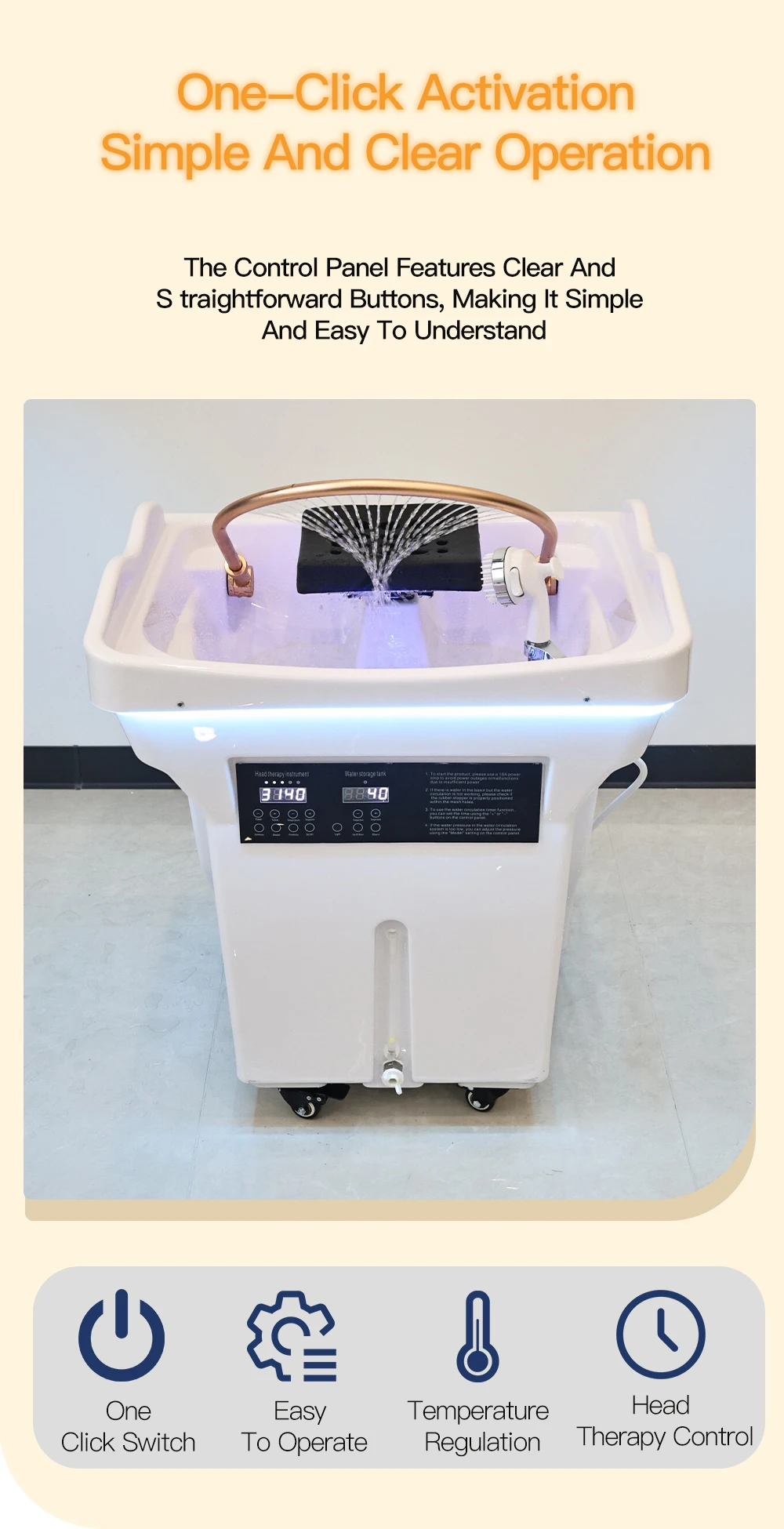 Kopf-SPA-Shampoo-Becken mit 60L Wassertank, Wassererwärmung, Kein Wasserleitungsanschluss Nötig, Kopf-Hydrotherapie-Gerät – Detail 6
