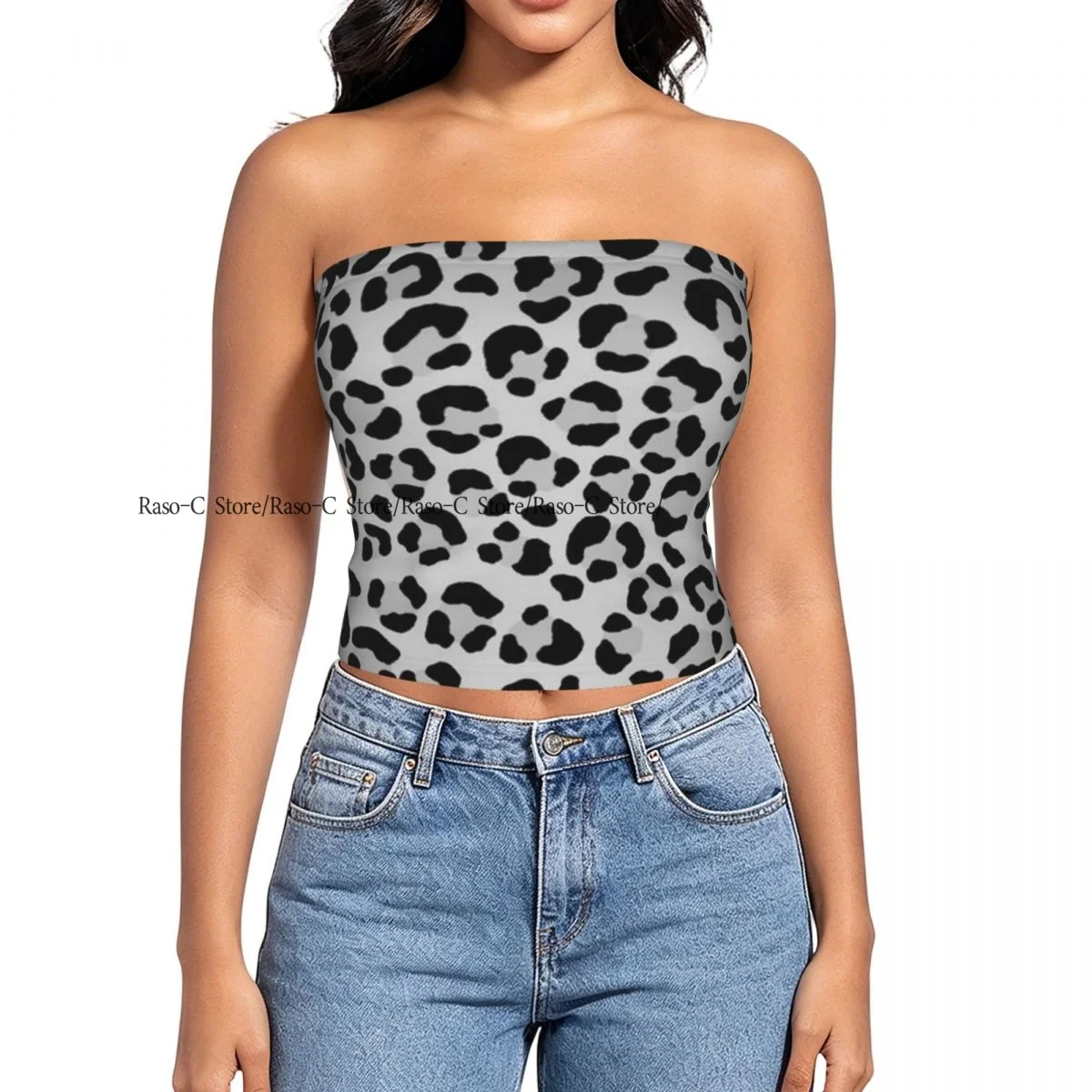 Women Block Crop Slim Tube Top Animal Hide Spots Farm Life Cattle Camouflage Strapless Top For Summer Female Clothing