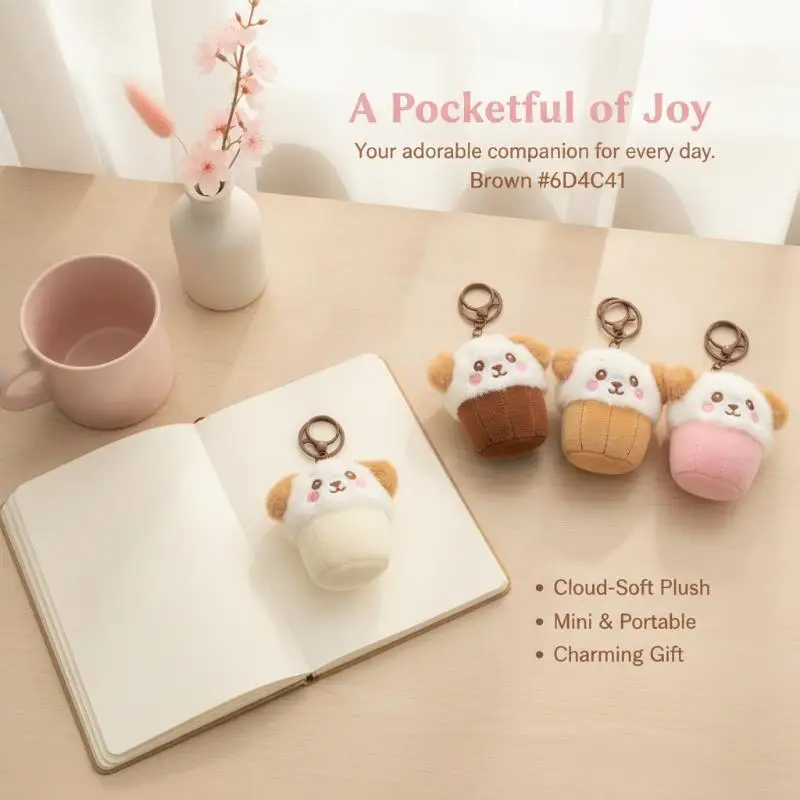 Cute Teacup Dog Plush Keyring Mini Adorable Soft Stuffed Doll Pendant Bag Decor for Kids Christmas Gift