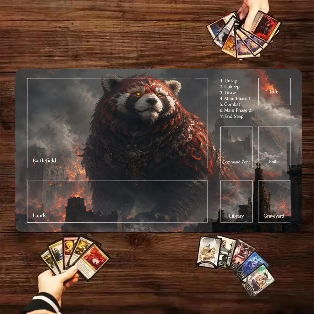 Red Panda Chieftain MTG Playmat Card Game Mat with Command Zone TCG Table Mat Anti Slip Rubber Desk Pad Magic The Gathering Game