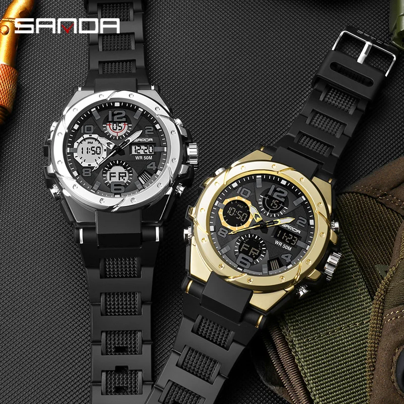 SANDA Men electronic watch outdoor sports luminous waterproof watch multi-function male and female students alarm clock watch