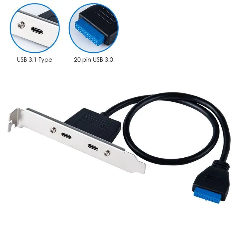 A29F-0.5M Front PCI Card Slot USB 3.1 Port Expansion 20Pin Female To Dual TYPE-C Female Data Cable With Bezel