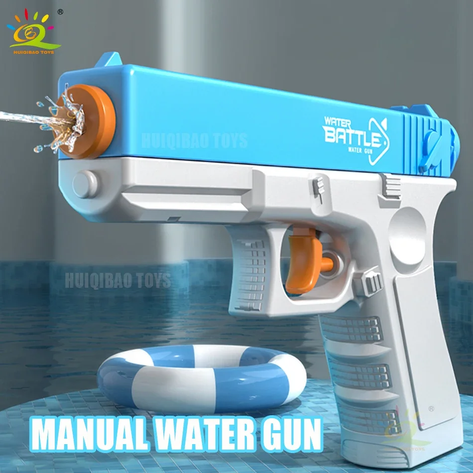 HUIQIBAO Manual Water Gun Portable Children Summer Beach Outdoor Boys Shooting Bursts Gun Fight Toys for Kids Game Adults