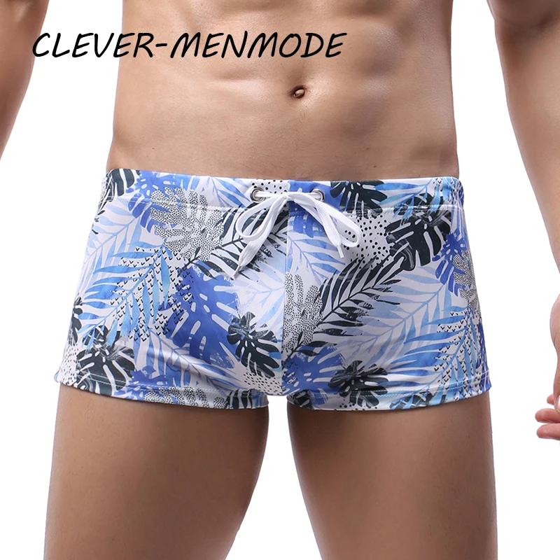 Bañador Sexy con estampado para hombre, bóxer de verano, Bikini de playa, cuatro Pantalones cortos, tabla de surf fino para traje de baño, bañador Gay