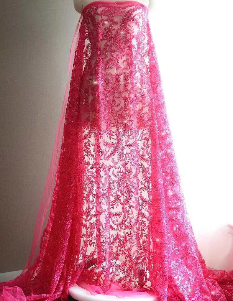 

1 ярд, новая мягкая сетчатая ткань, 3D бусины для ногтей, вышивка блестками, телес, свадебное платье, ткани Cheongsam для одежды