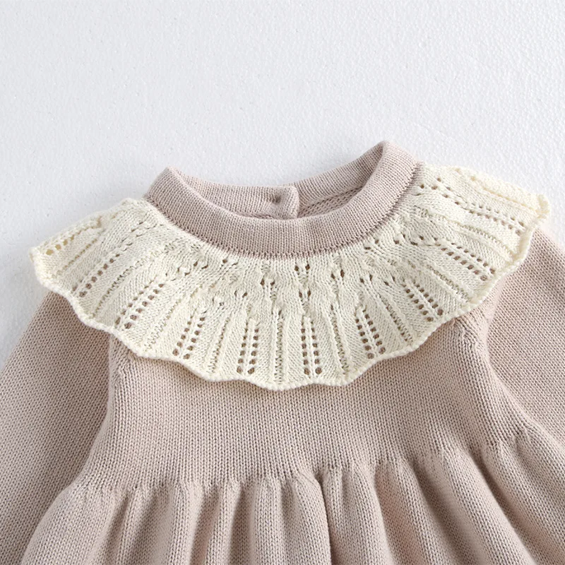 MiniAinis Autumn Winter New Baby Knitted Long Sleeve Sweater Girls 0-neck Lotus Leaf Edge Knit Dress Girl Cotton Sweet Clothes