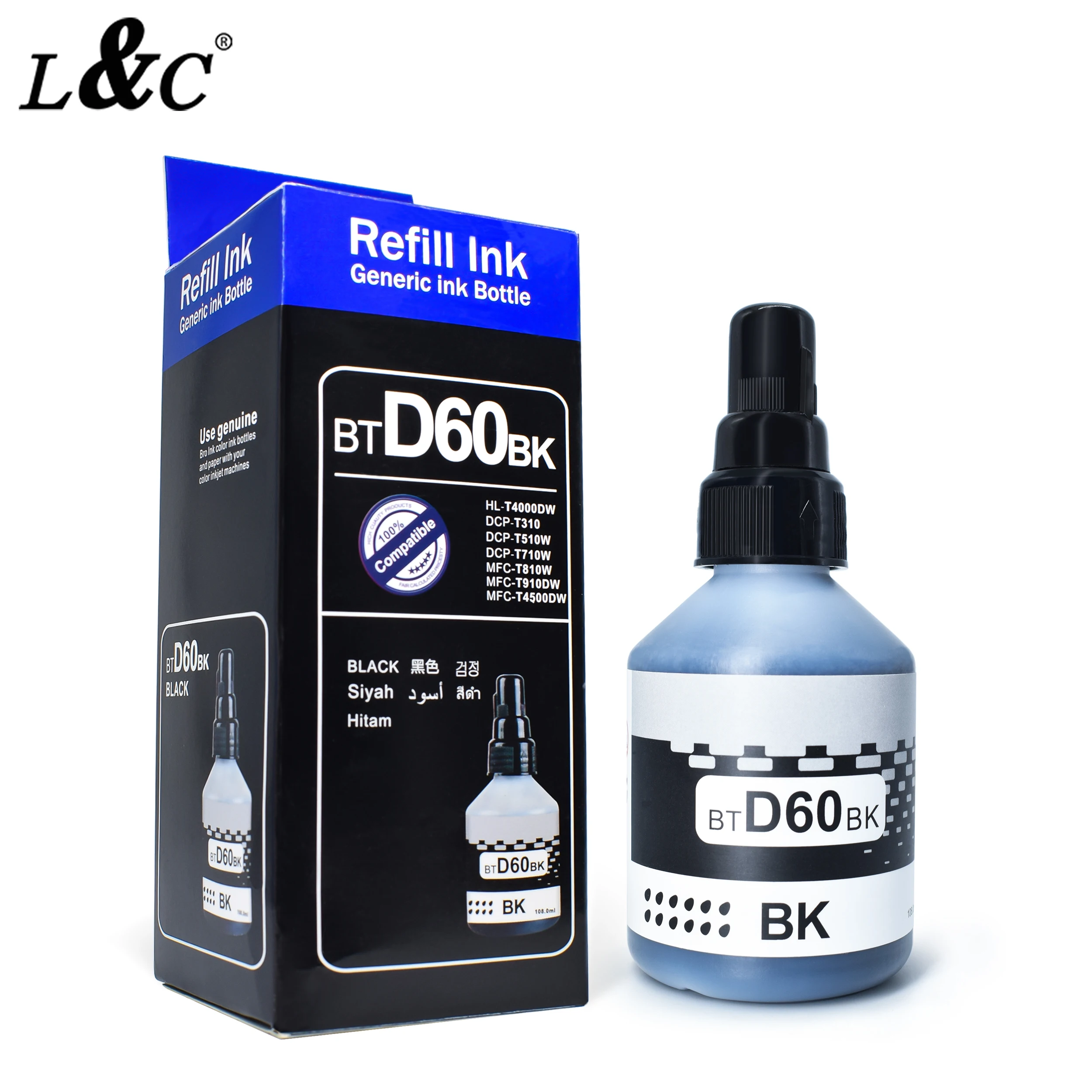 BTD60BK D60 BK 108ML Dye Ink Refill Kit For Brother DCP-T310 DCP-T510W DCP-T710W MFC-T810W MFC-T910W MFC-T5400W HL-T4000DW