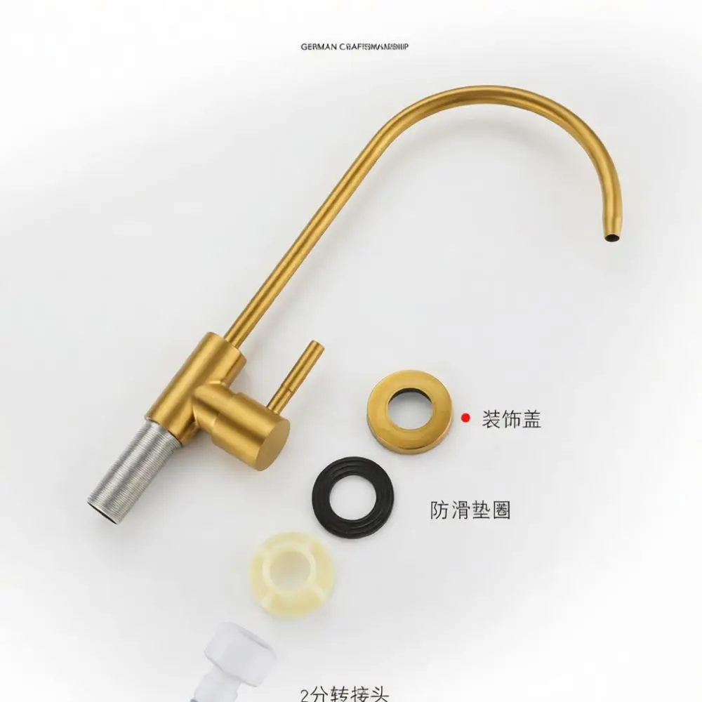 Kitchen Purification Water Tap Gold Stainless Steel Gooseneck Faucet Drinking System Accessory Single Cold Valve Sink