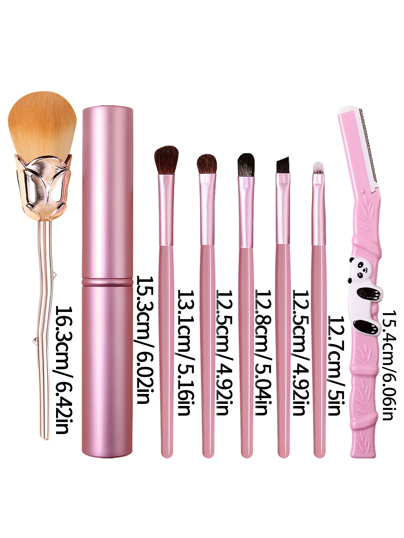 8-teiliges roséförmiges loses Puderpinsel- und multifunktionales Augen-Make-up-Pinsel-Set sowie Augenbrauenformmesser und tragbarer Aufbewahrungseimer