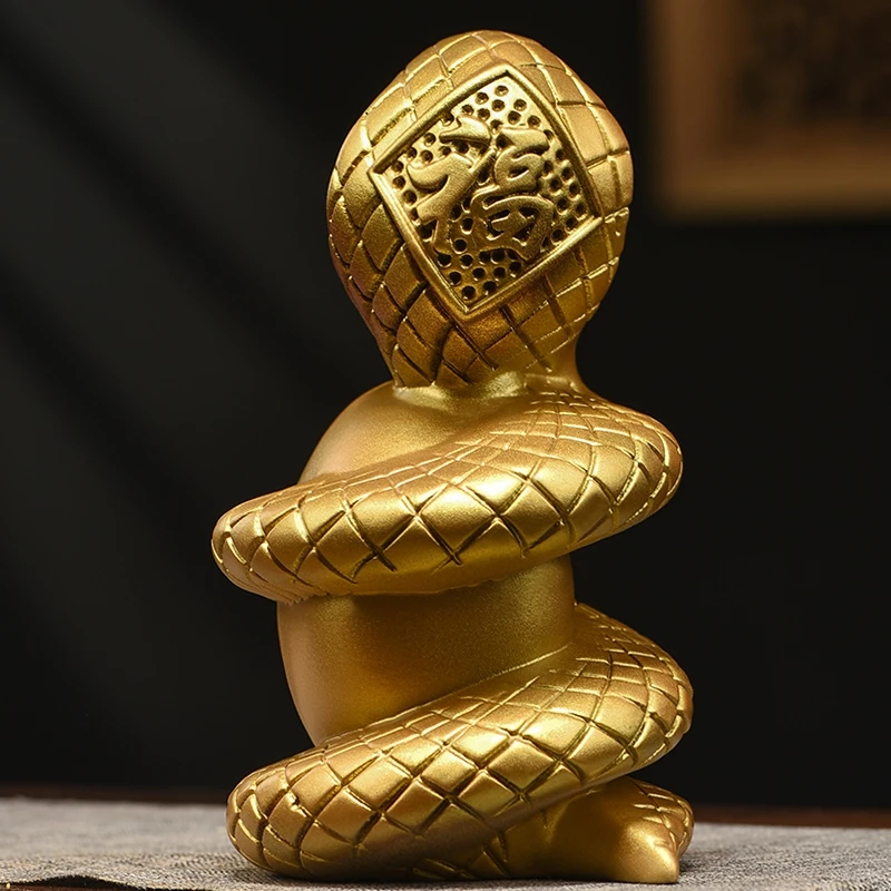 Lucky Snake Symbol of the Year ,Golden Wood Cobra Figurine, Ornament ,Home Decoration, Living Room, Buddha Hall, Gifts