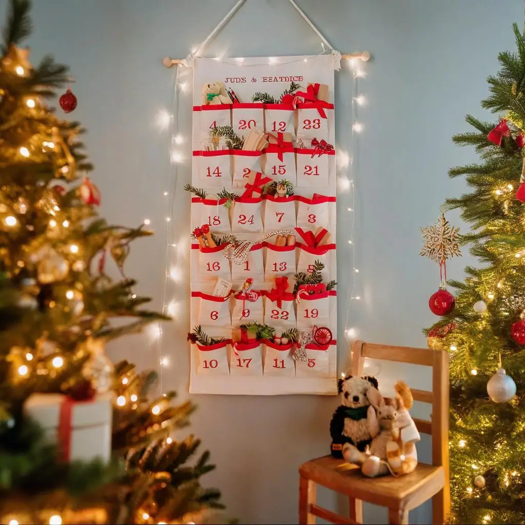 

Personalized Reusable Advent Calendar Fill Your Own Empty Hanging Bag with Large Pockets Customizable Family Christmas Countdown