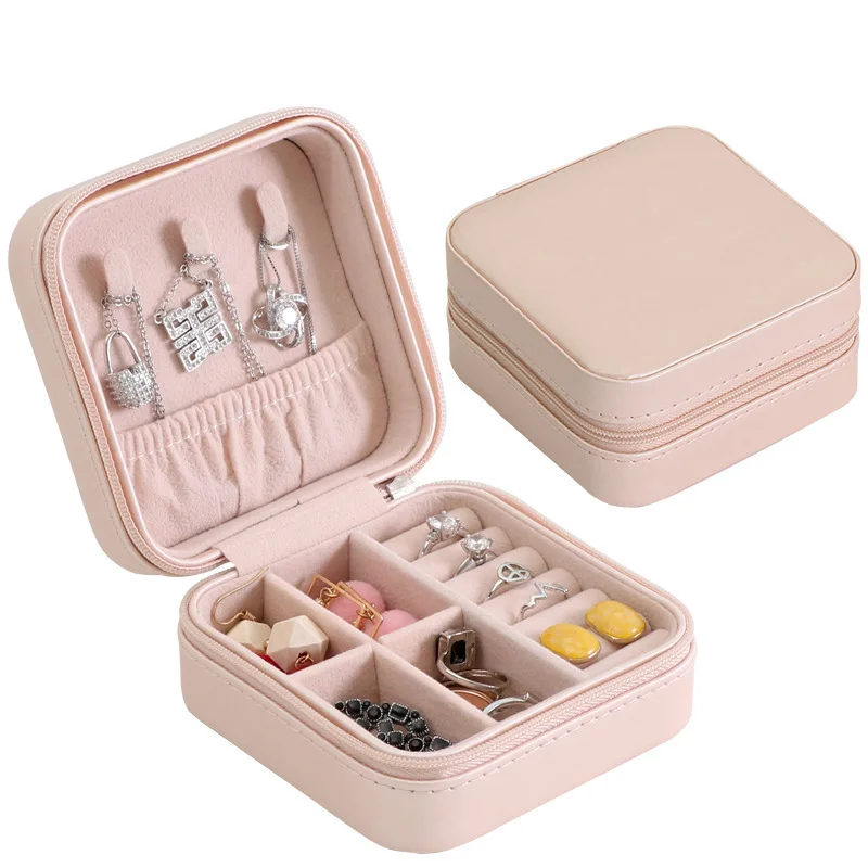 

Portable Mini PU Leather Jewelry Box - Velvet Lined Multi-Compartment Organizer for Rings, Earrings & Necklace