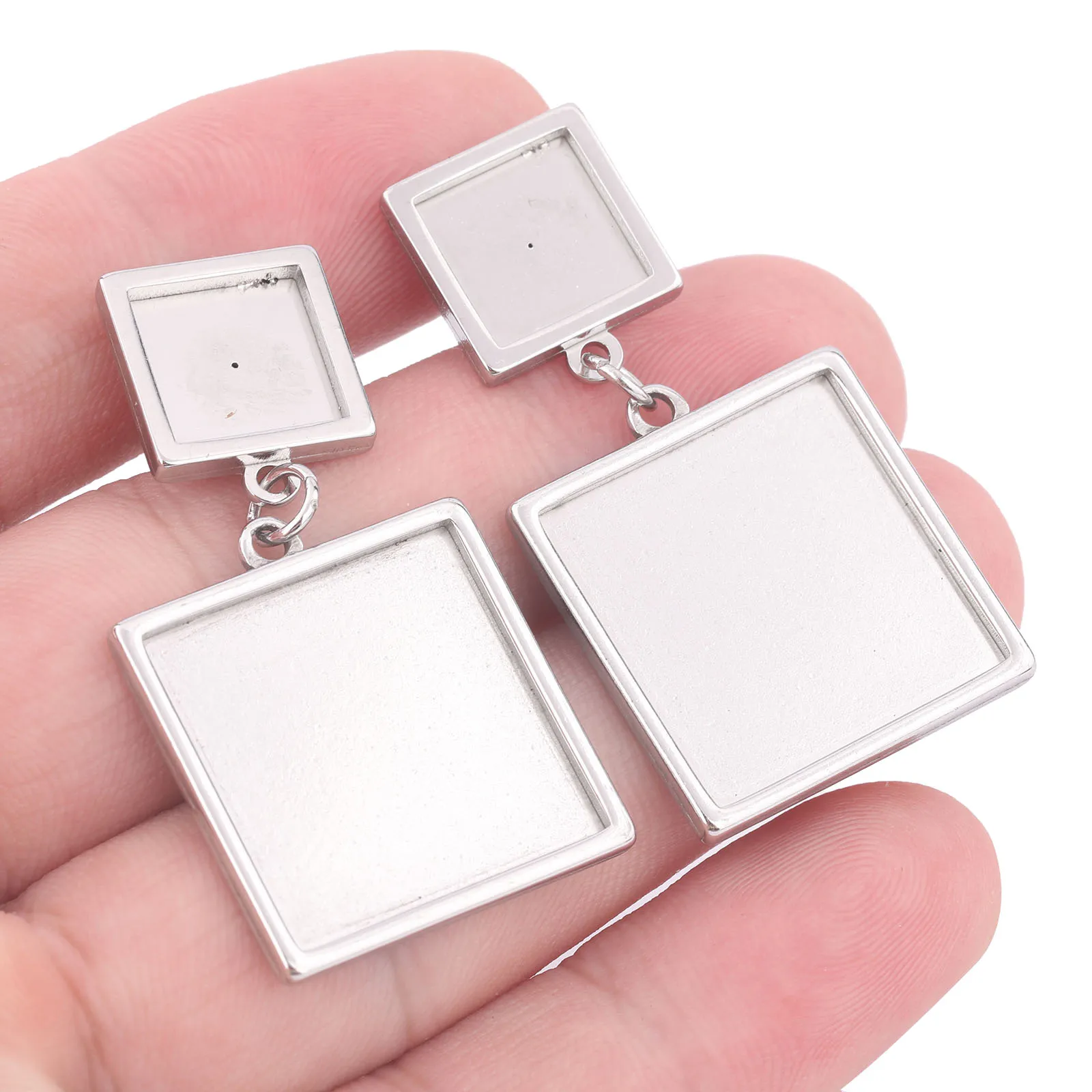 

6pcs Stainless Steel Fit 10mm 20mm Square Cabochon Earring Base Setting Blanks Studs Diy Bezels For Jewelry Making Supplies