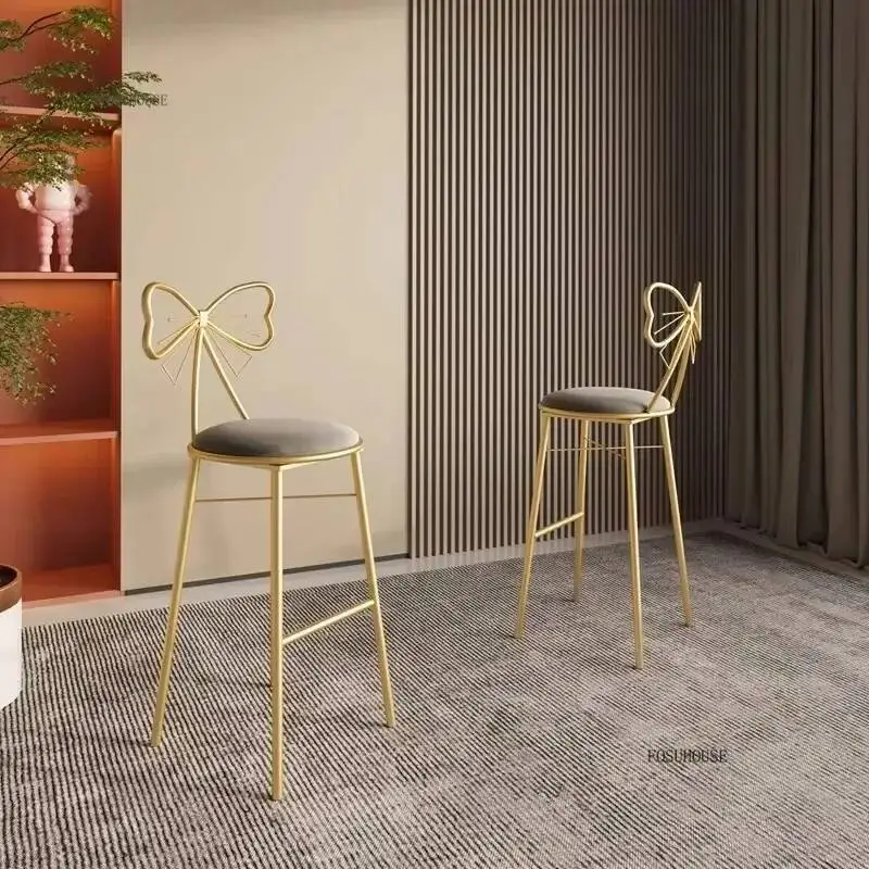 

Creative Backrest Chair European Metal Gold Bar Stool Modern Bar Front Desk High Stools Light Luxury Dining Room Furniture
