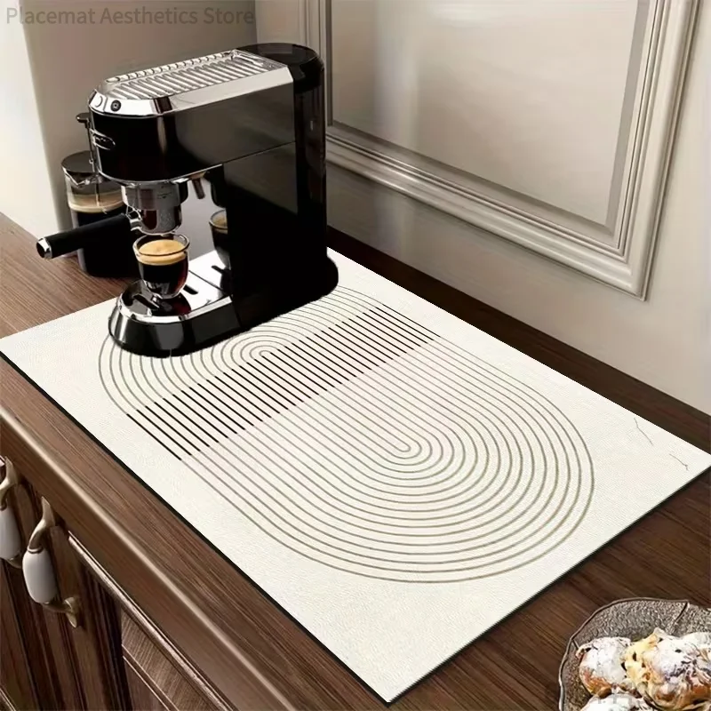 Tableware Drying Pad Oval Line Pattern Drainage Pad Plate Drying Pad Coffee Pad Kitchen Workbench Absorption Pad Drainage Pad