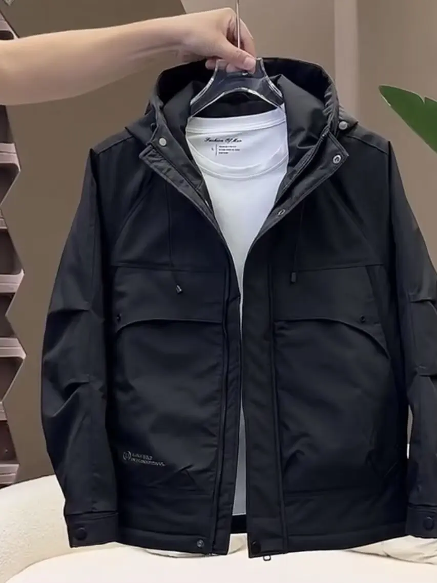 

Trendy Artistic Double Layered Men's Jaet Autumn Winter Versatile Simple Lazy Sle Harajuku Cound Coat Youth Wear Polye...