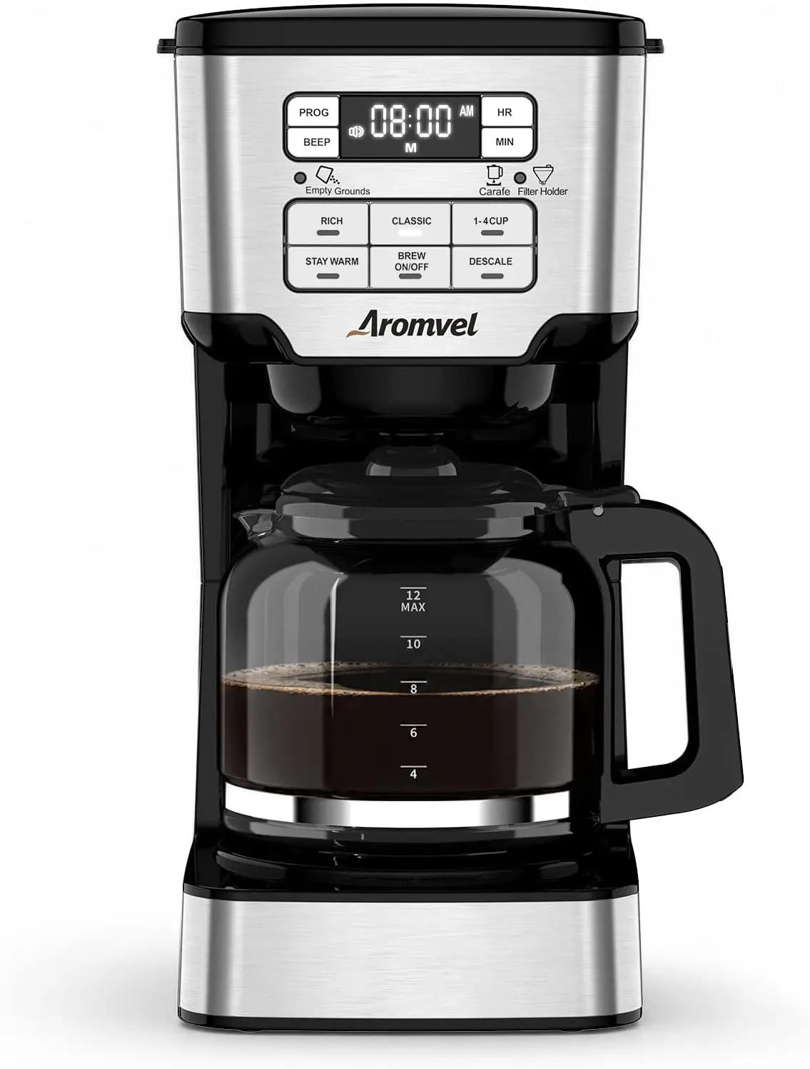 12-Cup Programmable Drip Coffee Brewer, Glass Carafe Coffee Machine with Adjustable Brew Strength, 24-Hour Delay Brew, 4-Hour Ke