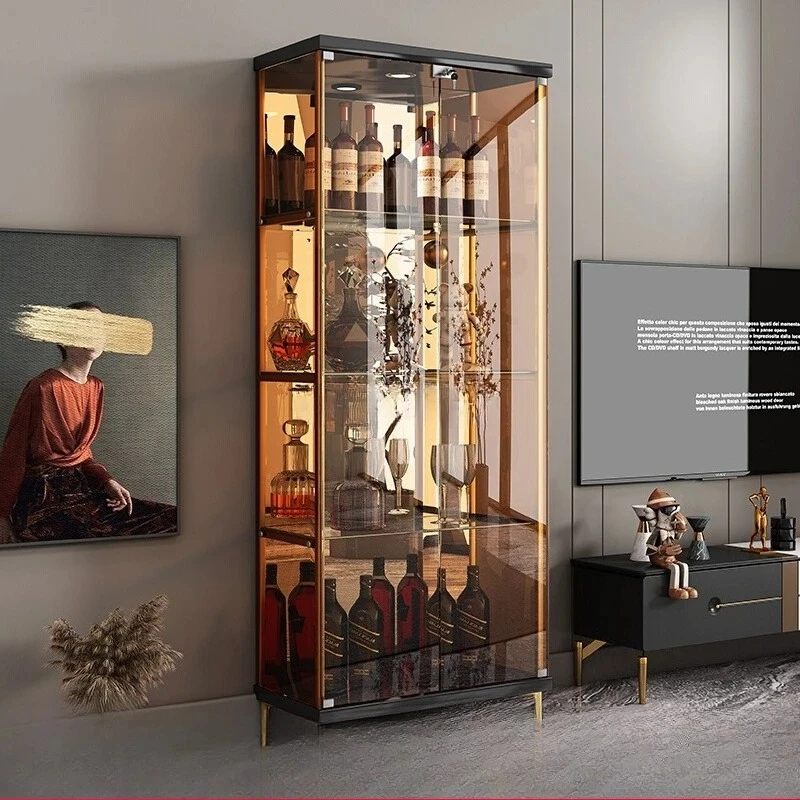 

Living room glass wine cabinet light luxury high-end figure display cabinet against the wall household 2025 new vertical cabinet