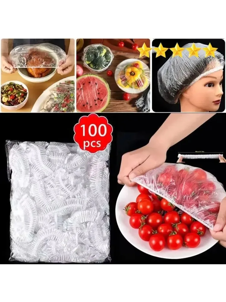 【Gorąca sprzedaż】100 szt. Jednorazowe pokrywki do przechowywania świeżej żywności, plastikowe pokrywki do przechowywania żywności, pokrywki wielokrotnego użytku do misek, rozciągliwe pokrywki — zdjęcie 2