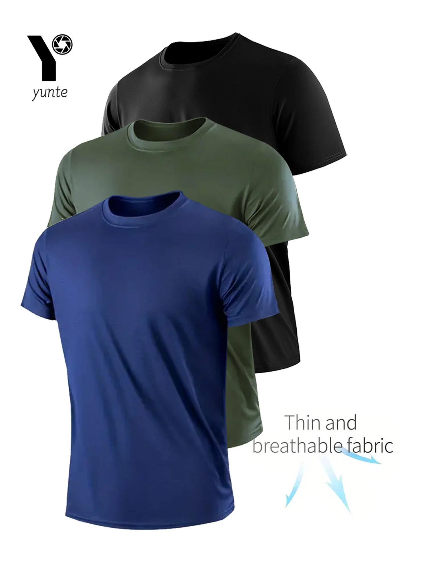 

Round Neck T-Shirt 3-Color Black and White Gray Navy Fluorescent Green Ultra-Light Men's Quick-Drying Breathable Sweat-Absorbent