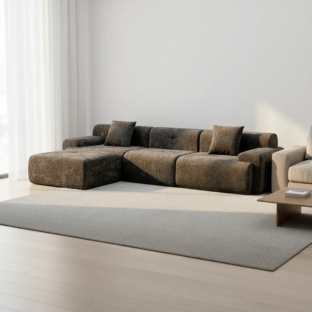 #3 Seater L Shaped Compression Modular Convertible Removable Cover Fabric Upholstery Boneless Foam Fabric Upholstered Sofa