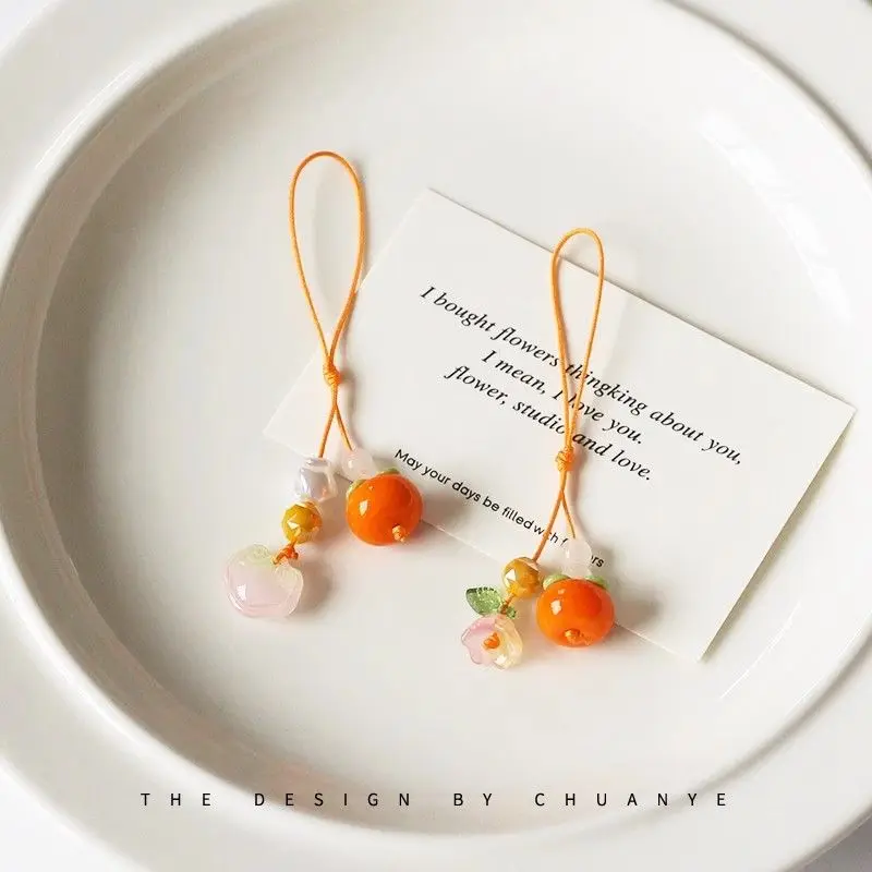 

Cute Lucky Cell Phone Rope Orange Charm Necklace for IPhone 17 Xiaomi INS Korea Japan