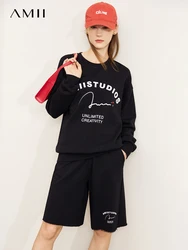 AMII Minimalist Sweatshirts Women 2023 Spring 100% Cotton Fashion Letter Sweatshirt Elastic Waist Short Pant Separately 12341161