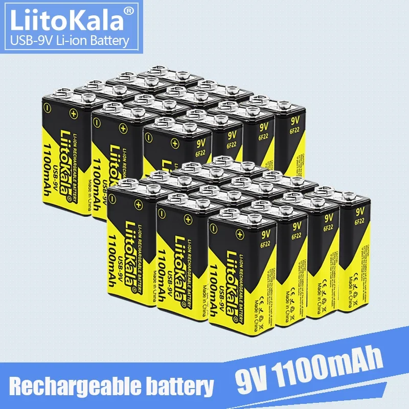 

24PCS LiitoKala Type-C USB 9V 1100mAh li-ion Rechargeable Battery 6F22 9V Li-ion Battery for RC Helicopter Model Microphone Toy